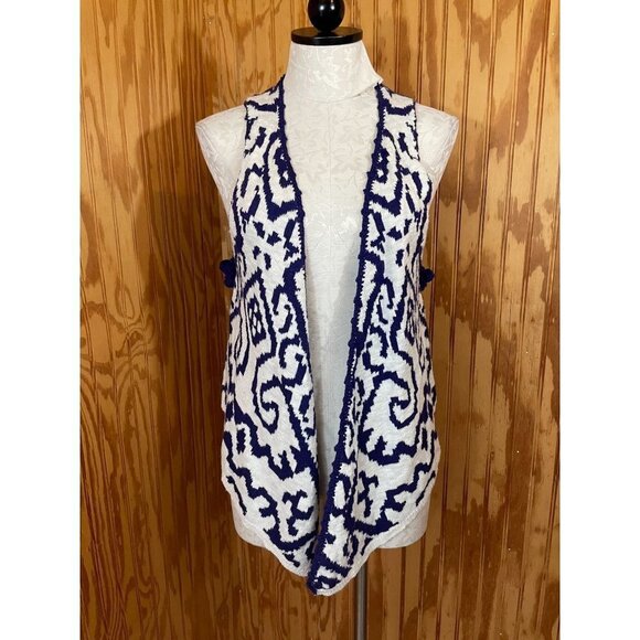 Moth Anthropologie Sweater Cardigan Sleeveless Knit Cotton Purple/White Sz XS/S - Picture 1 of 10